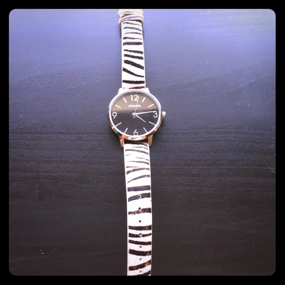 Chico’s Black and White Zebra Watch Leather
